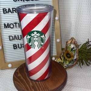 Starbucks Red White Stripe Candy Cane Tumbler Travel Mug Coffee Cup  16 oz
